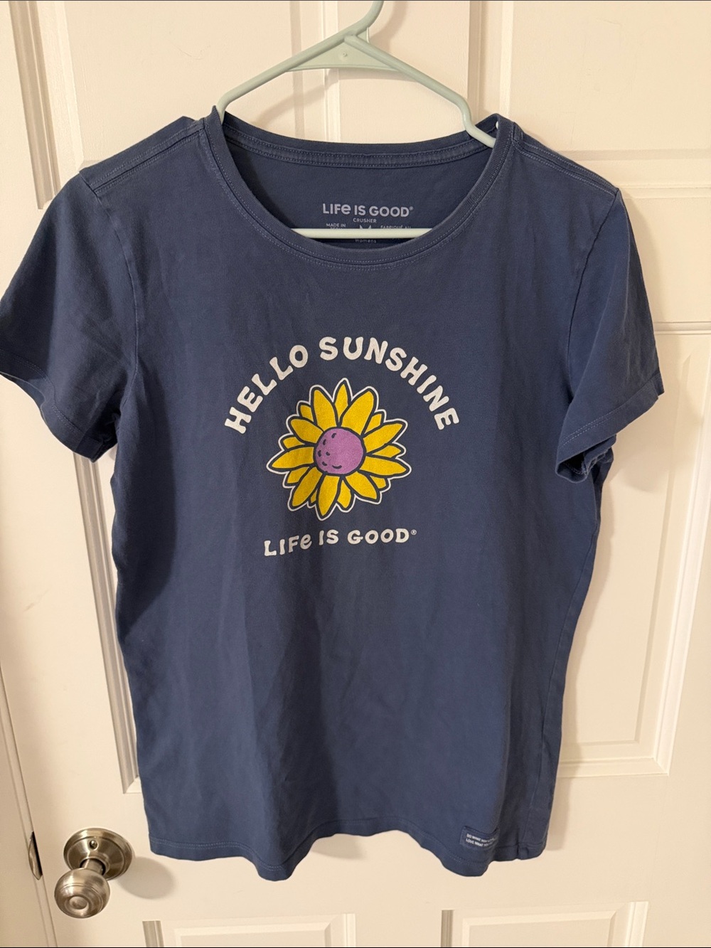 Life is Good Women’s  "Hello Sunshine" Sunflower Graphic Tee Navy Blue Size M
